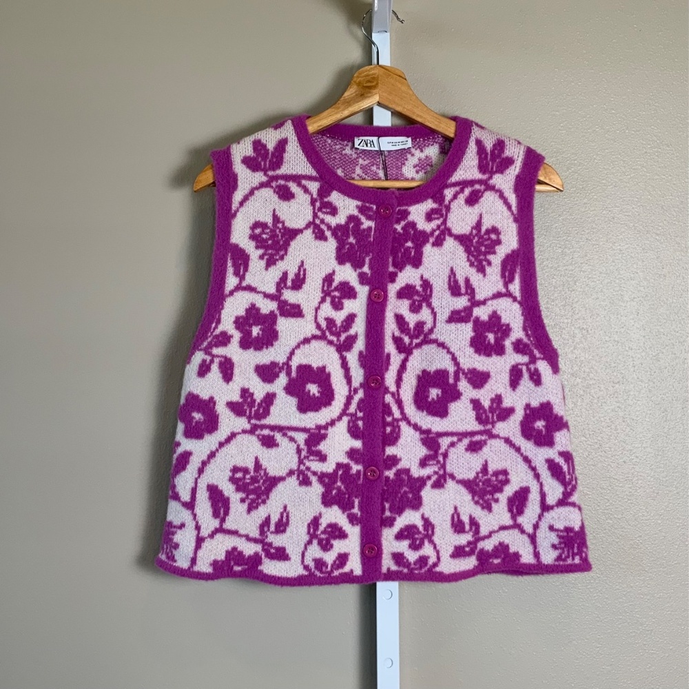 ZARA Floral Jacquard Knit Vest - Picture 7 of 16